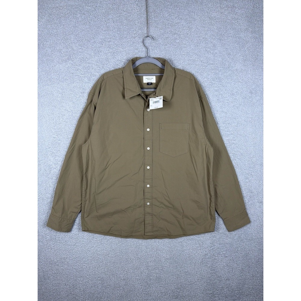 American Eagle Mens Relaxed Fit Shirt Tan Button Up Long Sleeve L NWT